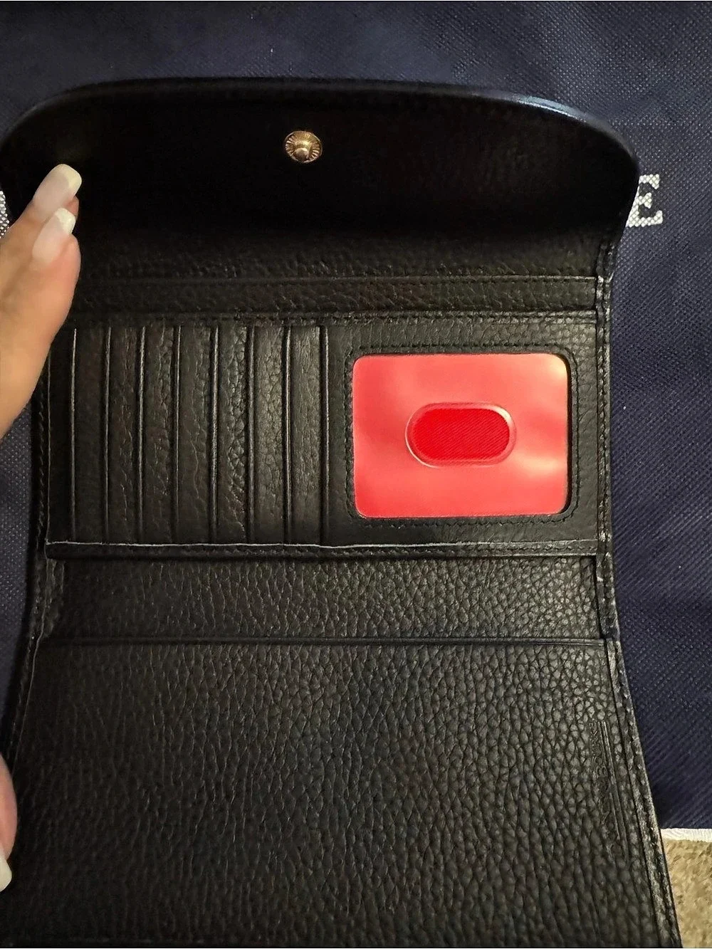 Dooney & Bourke Black Pebble Leather Wallet with Red Interior - Like New
